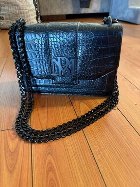 Badgley Mischka Black Croc-Effect Tote with Interior Zip Pocket
